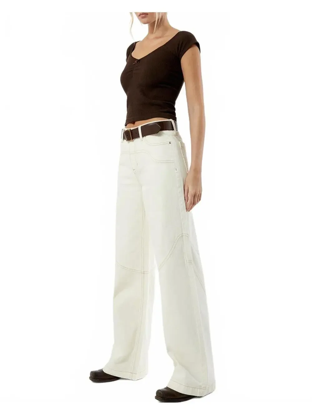 Pacsun Jessie Off White Cowboy High Waisted Baggy Jeans Size 25